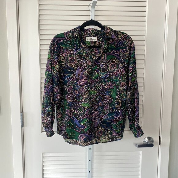 Vintage Guess by Georges Marciano Button Up Shirt, Dark Paisly, Size S - Picture 1 of 6